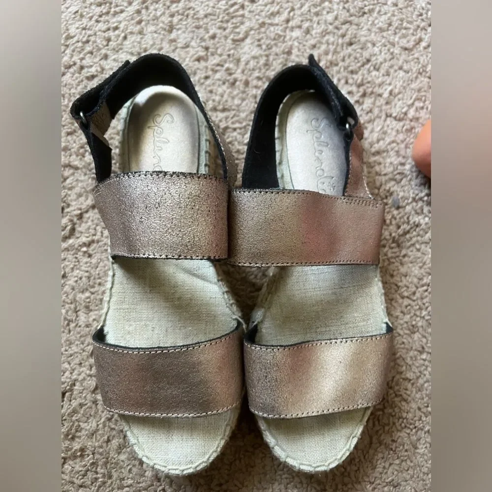Splendid Aubrey Metallic Leather Espadrille Flatform Slingback Sandals size 8